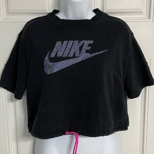 4- NIKE Black Sweater Knit Cropped T-Shirt *OVERSIZE